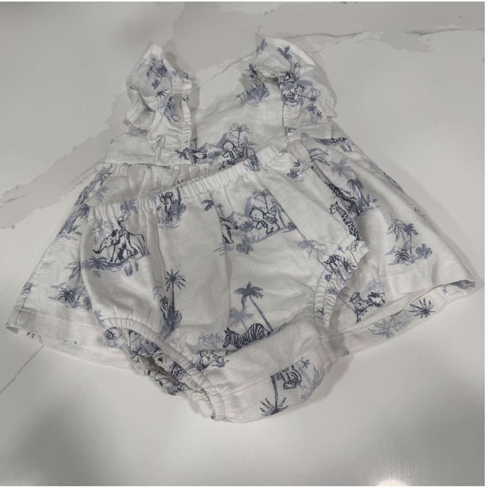 Baby Gap First Favorites 6-12M Safari Toile Gauze Top and Bloomer Set Blue White